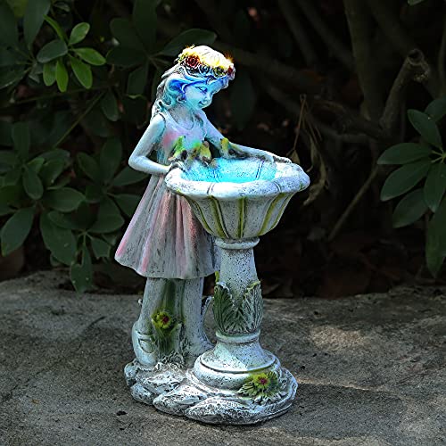 Fairy Garden Statue, Solar Garden Angel Figurine Outdoor Decoration Waterproof Resin Angel Sculpture for Patio Yard Lawn Porch Art Decoration Ornament Housewarming Christmas Birthday Gift
