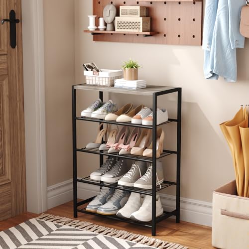 Image of HOMEFORT 5 Tiers Shoe Rack Organizer,23 inch Shoe Storage Shelf for Closet, Shoe Rack for Entryway, Each Tier Fits 3 Pairs, Shoe Stand with Metal Shelves and MDF Top Board, Washed Gray