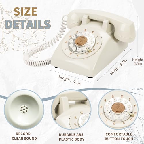 Image of Audio Guest Book Wedding Phone,32GB Memory Customized Audio Messages, Volume Adjustable, with Message Replay Feature, Suitable for All Kinds of Party(Beige+Golden Sign)