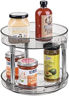 mDesign Lazy Susan Spice Rack  2-Tier Kitchen Storage Unit with Rotatable Shelving Made of Plastic  Perfect for Use as Condiment Holder, Spice Rack and More  Smoke Grey