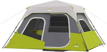 CORE 6 Person Instant Cabin Tent | Portable Large Pop Up Tent with Easy 60 Second Camp Setup for Family Camping | Included Hanging Organizer for Outdoor Camping Accessories