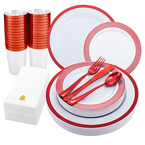 Disposable Plastic Christmas Plates. WDF 175pcs Christmas Plates Red