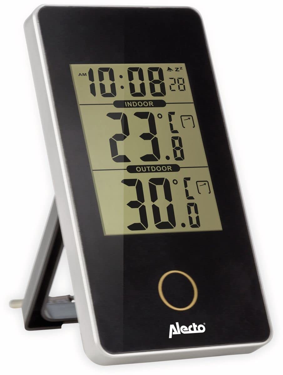 Alecto WS-150 Digitales Innen-Außen-Thermometer - Speichert Höchst- und Tiefstwerte - Datum und Uhrzeit - Wecker mit Schlummerfunktion - schwarz