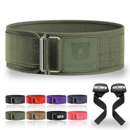 BEAR GRIP Self-Locking Weight Lifting Belt, Khaki, S