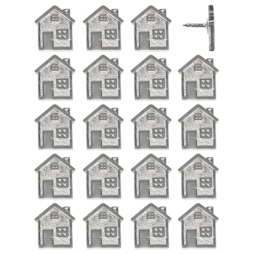Image of Big House Push Pins - Silver Metal Home Pins - for Cork Board, Maps, or Lapel Pin Use - Designed in USA - Set of 20