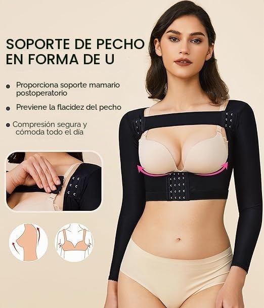 KUMAYES Faja Mujer Formador de Brazo Liposuccion Brazos adelgazantes Mangas de compresión Camiseta Lencería Moldeadora (Negro, L)