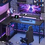 132 cm L-förmiger Schreibtisch mit Steckdosen & LED-Beleuchtung, umkehrbarer Eckschreibtisch mit Regalen, großer PC-Arbeitsplatz mit Haken für Home Office und Schlafzimmer – Bild 2