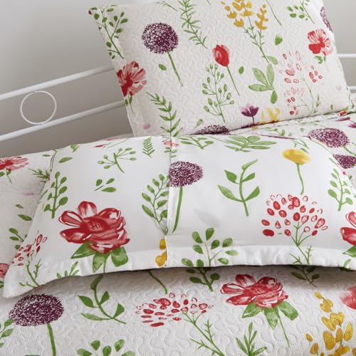 Image of Jarson 3 Pcs Floral Daybed Cover Set Twin Size Purple White Dandelion Flower Sofa Cover Bedding Sets Double Side Bed Set for All Season Botanical Pattern Daybed Quilt Set with Pillow Shams