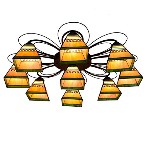 MG REAL Art rétro Lampe de Plafond en Verre teinté 9 Têtes Plafond Lumières Tiffany Style Décoration Lustres E27 Utilisé pour Salon Salle à Manger Chambre Chambre Cover