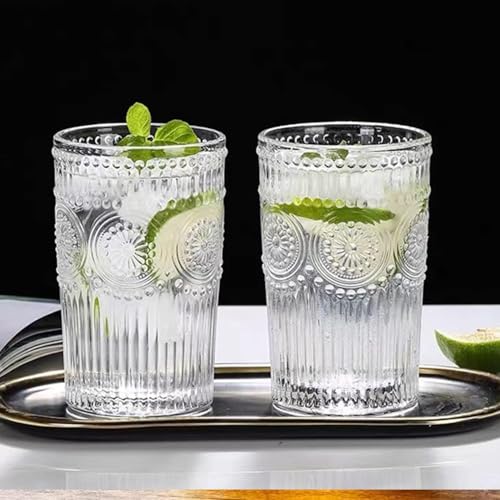 Image of WRINGO 280ml Italian Premium Juice Glasses and Transparent Water Glass Medium Size Tumbler Glasses for Drinking Water and Cocktails, Diamond Design Glass Water Glass Set of 6 (Flower, Set of 6)