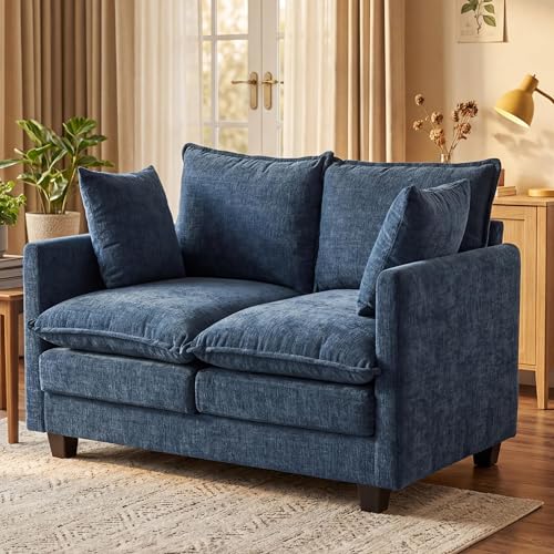 Loveseat Sofa with Cloud 3-Layer Cushion & 27" Deep Seat, Modern Small Couch with 2 Washable Pillows for Small Spaces, Bedroom, Apartment, Office, Living Room, in a Box, 50-Inch Blue