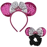 1 Pcs Shiny Headband and 1 Pcs Sequin Mouse Ears Velvet Scrunchies with Bow Hairs Accessories for Gi