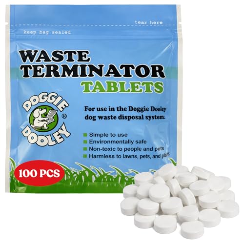 Doggie Dooley Waste Terminator Tablets - 100 Count - Pet Digester Concentrate for In-Ground Disposal Unit - Break Down Solid Waste - Resealable Pouch - Weekly Formula for Large Breeds - White