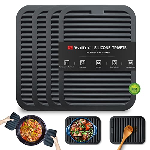 Image of Walfos Trivets for Hot Dishes, Multi-Purpose Silicone Trivet, Heat Resistant Pot Holders for Kitchen, Non-Slip Hot Pads for Hot Pots and Pans, Quartz Countertops, 4 Pack, Black
