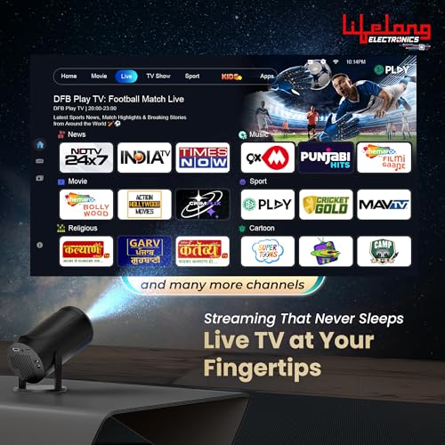 Lifelong Electronics Built-in Live TV Smart Projector | with 90+ Channels (No Subscription Required) | Android, 1080P & 4K Ultra HD Support, 720P Native | for Room & Outdoors | All OTT Apps | WiFi/BT preview 2