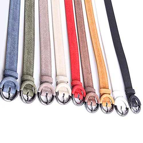 U Scinan Women's Stretch Leather Belt - Skinny Waistband for Jeans Pants Adjustable Round Pin Buckle Fashion Decorative Belt4