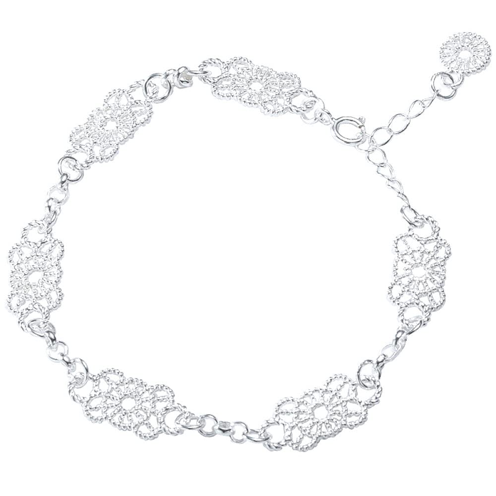 Armband Damen Silber,S925 Silberarmband Hohl Geschnitzte Spitze Freundschaftsarmbänder Einstellbar Exquisite Sterling Silber Schmuck Für Frauen Geschenk Freundin Frau
