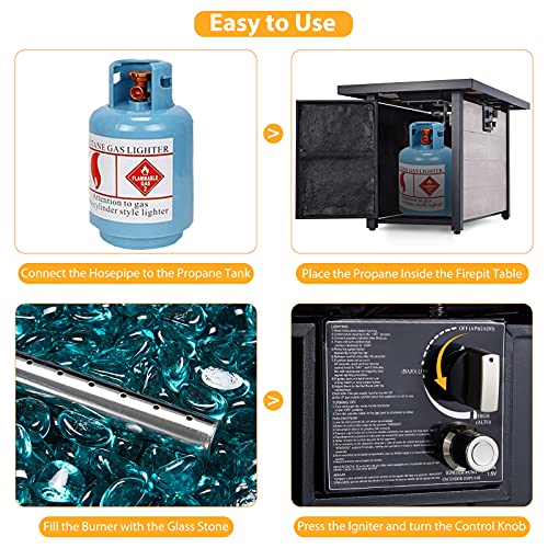 AVAWING-Propane-Fire-Pit-Table-42-inch-50000-BTU-Rectangular-Gas-Fire-Pit-wGlass-Wind-Guard-Table-Lid-Fire-Glass-Waterproof-Cover-Outdoor-Gas-Fire-Pit-for-Garden-Patio-Backyard-Beige