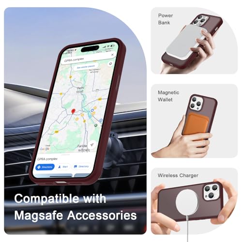 Image of YENAPOON for iPhone 14 Pro Max Case, Matte Magnetic Phone Cover [with 1 Screen Protector] [Support for MagSafe] [Shockproof Military Grade Protection] Translucent Frosted Back, Wine Red