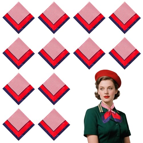 choyaxo 12 Pcs Nautical Sailor Scarf Flight Attendant Scarf Red White and Blue bandana for Women Ladies