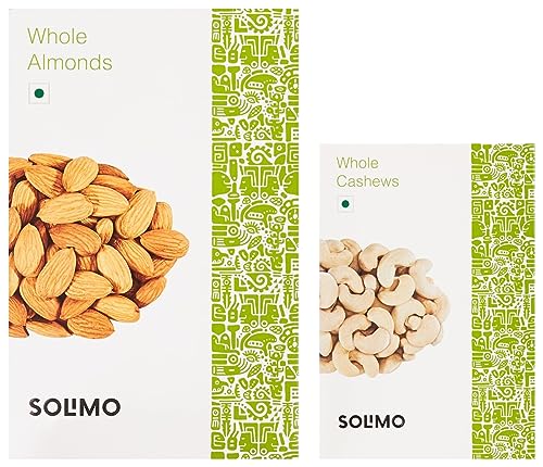 Image of Amazon Brand - Vedaka Whole California Almonds 500g Non Pareil & Premium Whole Cashews 250g W240, Nutty Crunchy Dry Fruits, Gluten Free, Plant-Based Protein, Healthy Natural Snacks