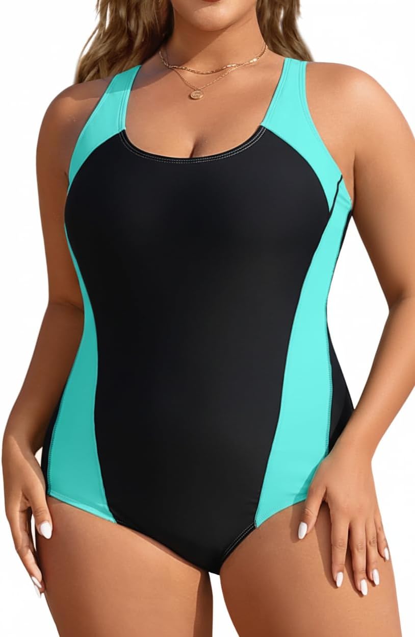Aqua Eve Plus Size Swimsuits Athletic One Piece Bathing Suit for Women Tummy Control Slimming Swimwear