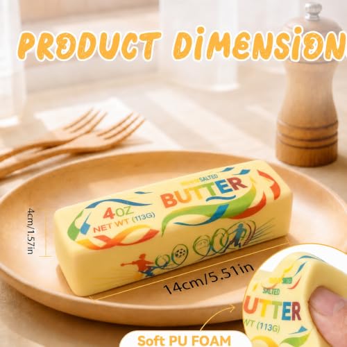 Image of 1PCS Butter Squishy - Slow Rising Butter Squishy Toy, Realistic Food Fidget Toys for Adults, Soft PU Material, Sensory Anxiety Relief & Focus Aid, Portable 5.5 Inch Squishy Butter - Football Color