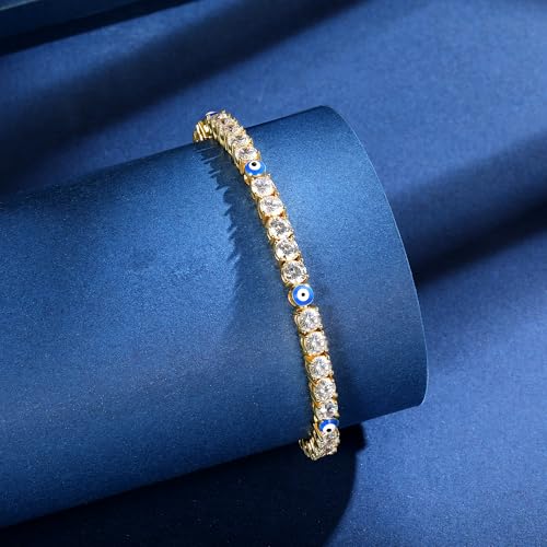 Gemsme 4 Prong Tennis Bracelet, 18K White/Yellow Gold Plated 4mm Round Cubic Zirconia Bracelets for Women Size 6-8 Inch3