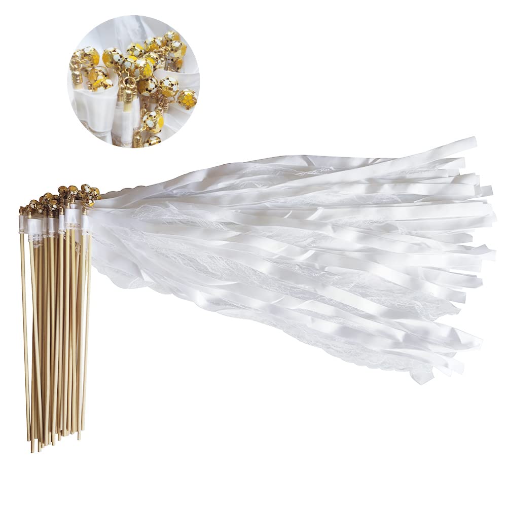 30PCS Varitas de Cinta con Campanas para Bodas, Serpentinas de Cinta Palitos con Palitos de Hadas, Magica Cinta para Bodas, Cumpleaños, Navidad, Fiestas