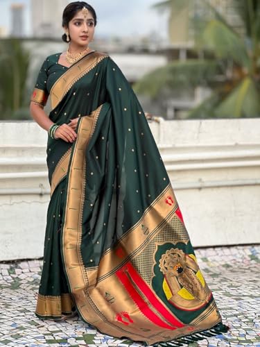 Image of SWORNOF Womens Kanjivaram Silk Saree with Zari Woven Saree With Blouse Piece