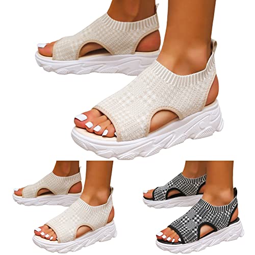Chaussures décontractées femme leger bout ouvert compensées plateforme marche - 2