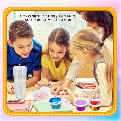 Image of 150 Pcs 4 Oz Slime Containers with Lids Small Storage Containers Plastic Foam Ball Storage Containers Portion Cups Storage Jars with Lids for Slime DIY Art Craft Making Salad Dressing Food