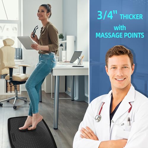 Image of Large Comfort Standing Desk Mat (17 inchx28 inch) - 3 /4 Thick PU Foam Anti Fatigue Foot Massage Mat with Acupressure Points, Non-Slip Waterproof Easy Clean Kitchen Floor Mat for Office Home