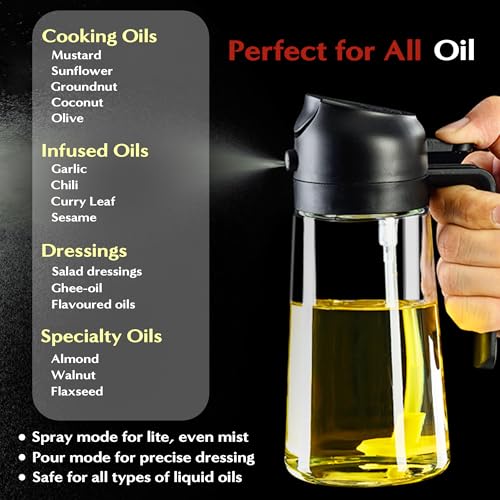 Image of Oil Dispenser 500 ml with Spray Glass Oil Sprayer and Dispenser Bottle 2 in 1 Spray Bottle for Kitchen and Air Fryer Cooking Oil Sprayer Bottle Refillable Oil Spray Dispenser Bottle for Cooking
