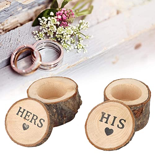 MOUMOUTEN Caja de Anillo de Madera, Caja de Anillo de Boda Retro Caja de Joyería Redonda de Madera Maciza para Propuesta Personalizada de Compromiso de Boda en el País(Hers/His)