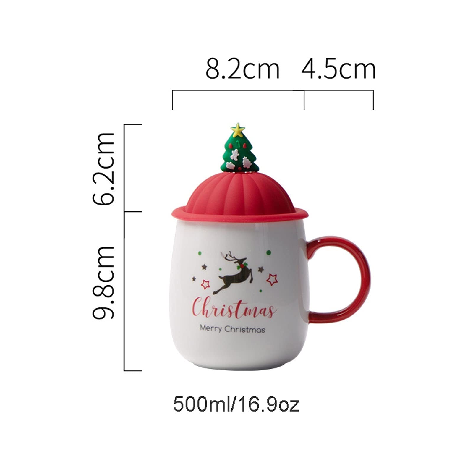 MRKU Tazze da caffè Tazza da tè, Tazza da Latte Tazza da caffè a Tema Natalizio Tazza da caffè in Ceramica da 16,9 Once con Coperchio Rosso e Cucchiaio per Natale Compleanno Inverno o Uso Quotidiano,