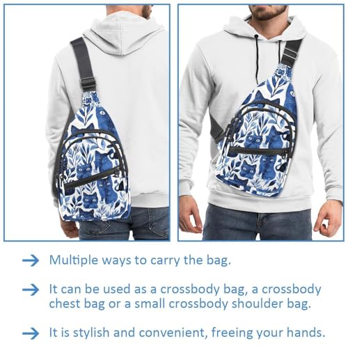 Riñonera cruzada con correa ajustable y diseño de gatos azules 3