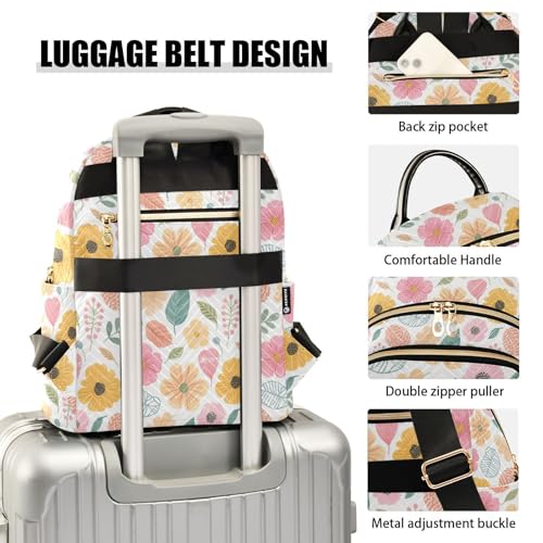 Mochila de moda para mujer con estampado de flores retro coloridas tamaño M casual 4