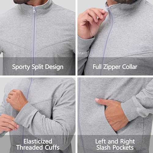 JWM Men's Cotton Sweatsuits - Full Zip Sweat Shirts & Jogging Track Athletic Running Loungewear Casual Suits 2 Piece Set2