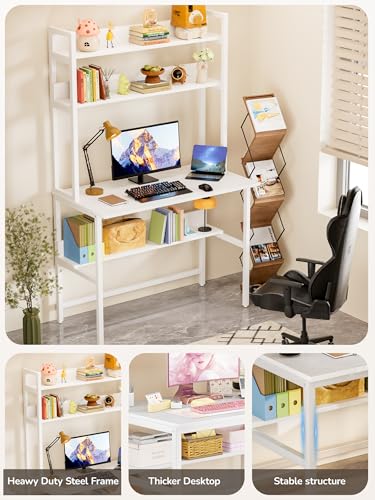 Image of Aquzee 40 Inch Desk with Hutch, Computer Desk with Shelves