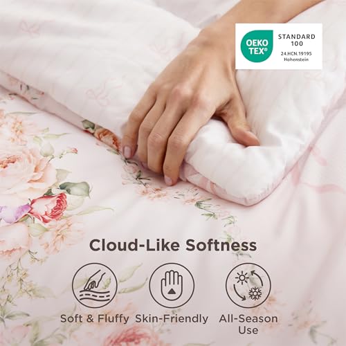 Image of Bedsure Comforter Set Twin Size - Cute Floral Bedding Comforter Set, 2 Pieces, 1 Soft Reversible Pink Dogwood Garden Flowers Comforter and 1 Pillow Sham