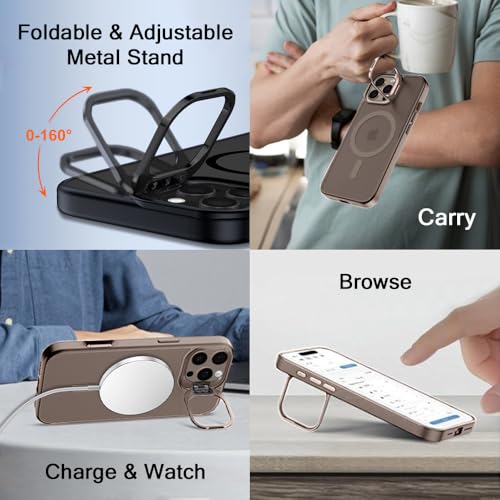 Image of TheGiftKart Hybrid Matte Frosted Back Cover Case for iPhone 16 Pro Max Compatible with MagSafe | Built-in Stand | Shockproof Hard Back Cover Case for iPhone 16 Pro Max (PC & TPU, Desert Titanium)