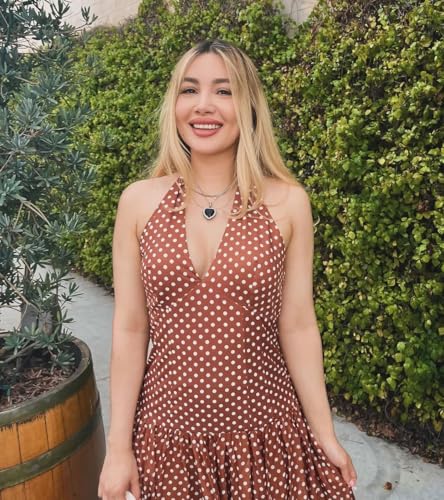 Women's Polka Dot Maxi Dress Halter Neck Sleeveless Drop Waist Flowy Summer Wedding Beach Sundress4