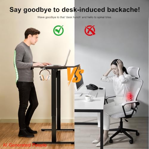 Image of ERGOMAKER Electric Standing Desk 120x60cm (47.2 inchx23.6 inch), Height Adjustable Sit Stand Desk with Splice Board for Home Office, Computer Desk Memory Preset (Black Frame + Black Desktop)