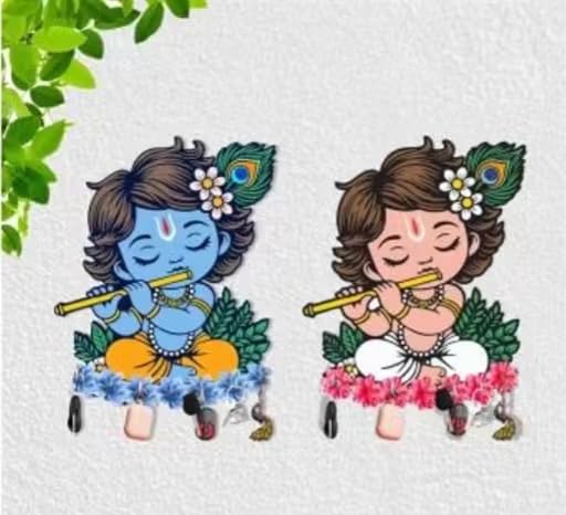 Image of Vintage Collection Wooden Key Holder for Wall, Wall Mounted Key Stand with Hooks, Hanging Rack for Living Room, Office and Door (Little Krishna 2)