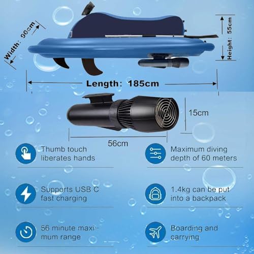 Foldable 2-In-1 Electric Inflatable Jet Ski & Diving Underwater Scooter W/ 500w 60 Mins Brushless Motor,10000mah Battery - 9km/H For Adults And Kids Sea Diving Swimming Equipment ,WhiteWiththruster