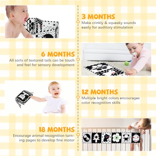 Image of SNOWIE Soft Baby Cloth Book 0-6 Months High Contrast Sensory Washable | Double-Sided Visual Stimulation, Tear-Resistant Pages for Tactile Play, Soft Cloth, Hangable Washable Design, Care Guidance