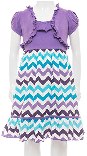 Image of ToBeInStyle Girls Two Piece Short Sleeve Dress and Matching Bolero Crop Cardigan Assorted Prints Cotton Blend Summer Outfit