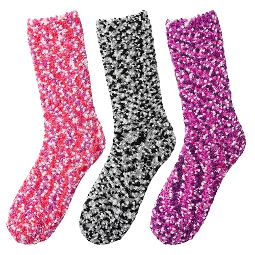 Image of Tipi Toe Womens Fuzzy Crew Socks with Anti Slip Grips Warm Cozy Fluffy Winter Slipper Socks Non Skid Home Socks for Women