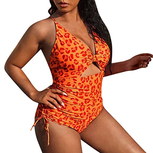 Maillot de bain une pièce pour femme imprimé chic dos nu orange 3XL